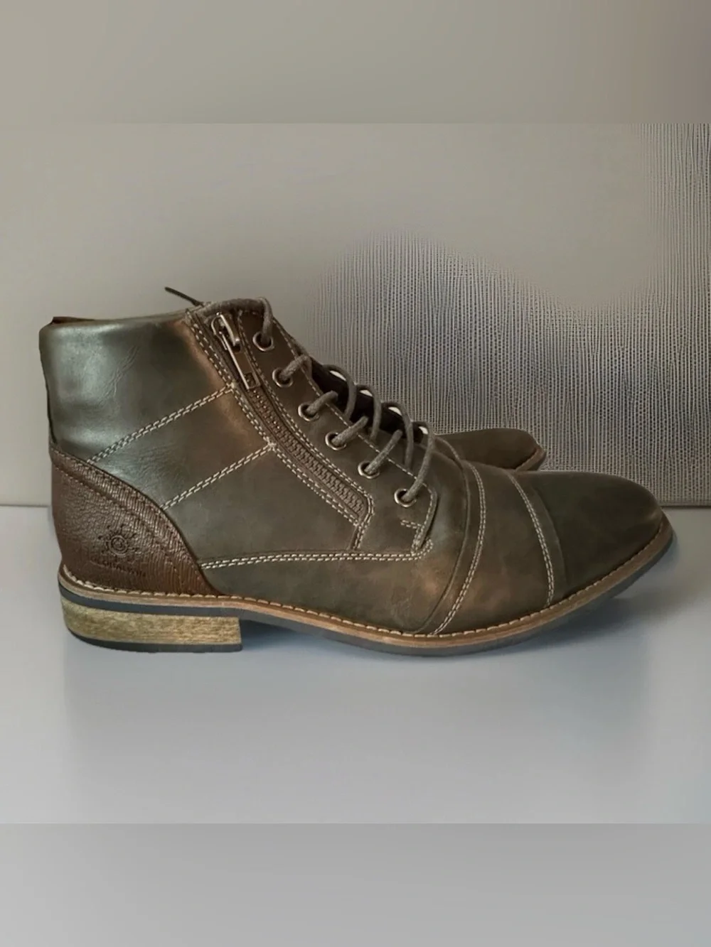 Global Win Tan Black Gray Leather Fashion Ankle Boots Round Toe Zipper Men’s 7.5